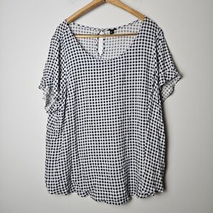 TORRID gingham navy white ruffle‎ flutter sleeve tee 4X keyhole button back